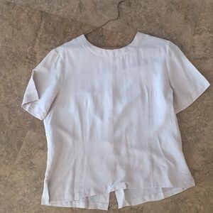 Tan 100% silk short sleeve blouse M